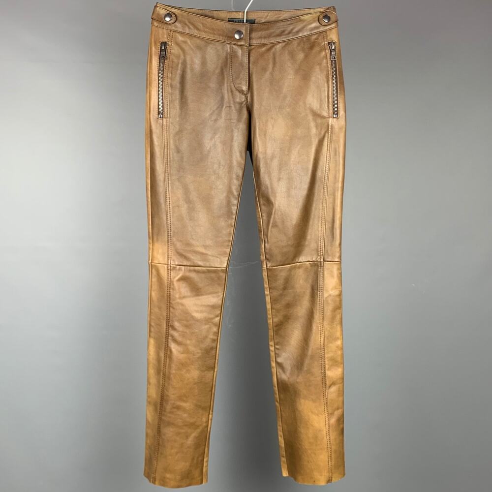 PRADA Size 2 Brown Burnished Leather Straight Leg Dress Pants